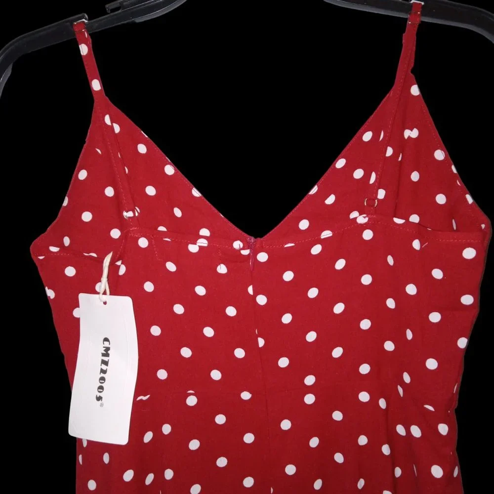 CMZ2005 Red with White Polka Dots Tulip Hem Midi V-Neck Dress Size US 0-2 - NWT - Picture 3 of 3